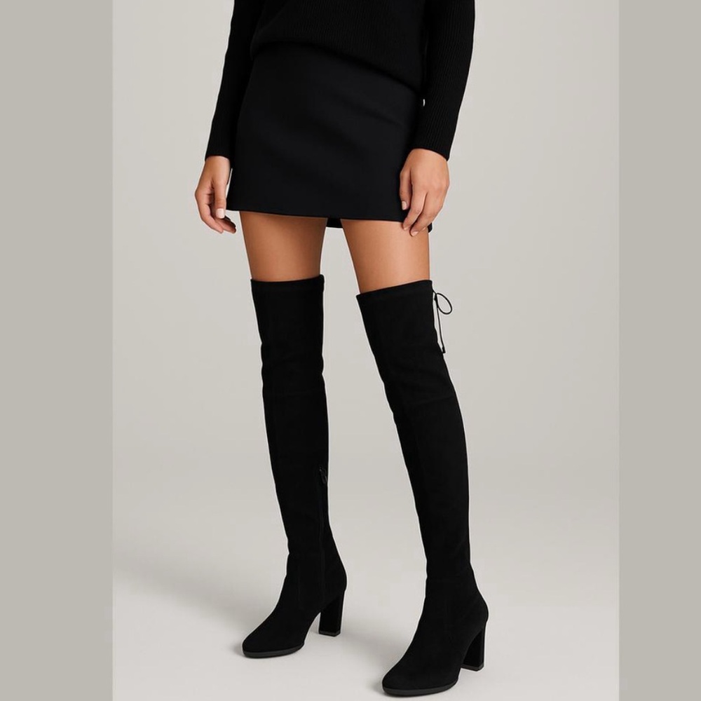 JUSTFAB Black Velvet Over The Knee Boots Lace-Up Back Block Heel Size 8 NEW